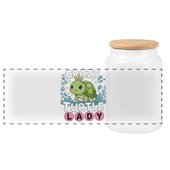Crazy Turtle Lady - Kawaii Schildkröte Design - Panorama Keksdose mit Holzdeckel - Weiß - Vorne
