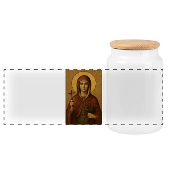 Icon image: Saint Marina with cross and dragon - Panoramic Cookie Jar with Wooden Lid - white - Front
