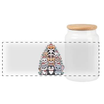 Animal Christmas Tree – Cute Xmas Animals - Panoramic Cookie Jar with Wooden Lid - white - Front