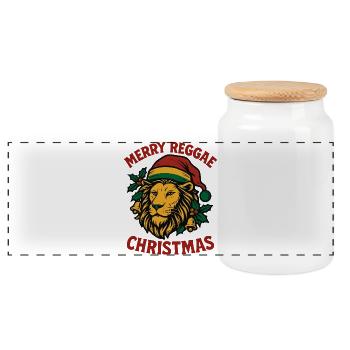 MERRY REGGAE CHRISTMAS Lion Rastafari - Panoramic Cookie Jar with Wooden Lid - white - Front
