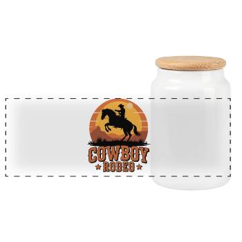 Cowboy Rodeo - Wild West Sunset Design - Panoramic Cookie Jar with Wooden Lid - white - Front