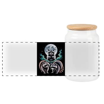 Raccoon Trio Under The Full Moon Forest Night - Panoramic Cookie Jar with Wooden Lid - white - Front