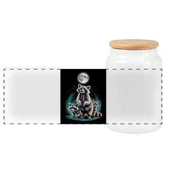 Trio de ratons laveurs sous la pleine lune dans la forêt - Boîte à biscuits avec couvercle en bois - blanc - Devant