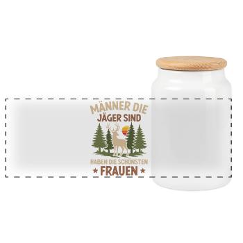 Men Who Are Hunters Hunting Hunting Saying - Panoramic Cookie Jar with Wooden Lid - white - Front