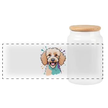 Colorful Poodle Portrait - Panoramic Cookie Jar with Wooden Lid - white - Front