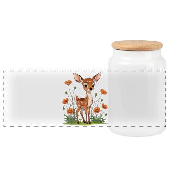 Poulains de cerfs dans le champ de coquelicots - Boîte à biscuits avec couvercle en bois - blanc - Devant