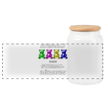 NIEMALS OHNE GUMMIBÄRCHEN - Panorama Keksdose mit Holzdeckel - Weiß - Vorne