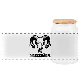 Widderkopf Schädel mit Hörnern - Dickschädel - Panorama Keksdose mit Holzdeckel - Weiß - Vorne