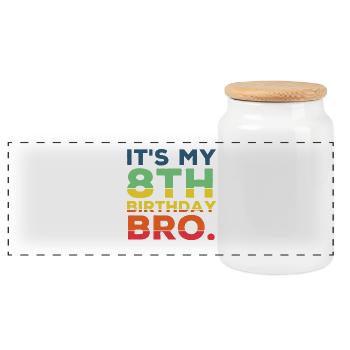 8th Birthday Bro Funny 8 Years Old Boy Cool - Panoramic Cookie Jar with Wooden Lid - white - Front