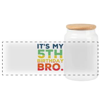 5th Birthday Bro Funny 5 Years Old Boy Cool - Panoramic Cookie Jar with Wooden Lid - white - Front