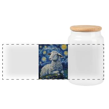 Schaf Van Gogh Style Starry Night - Panorama Keksdose mit Holzdeckel - Weiß - Vorne