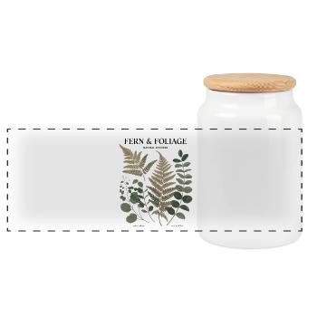 Botanische Kunst - Farn & Blätter - Panorama Keksdose mit Holzdeckel - Weiß - Vorne