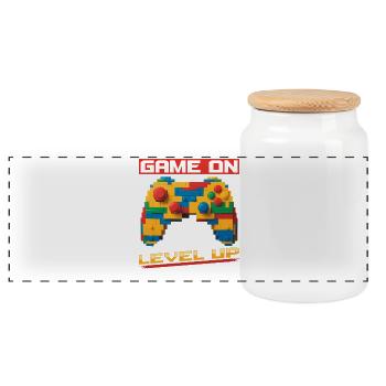Building Blocks Gamer Gaming Brick Builder - Panorama Keksdose mit Holzdeckel - Weiß - Vorne