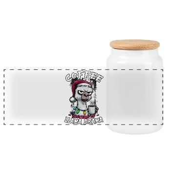 Kaffee statt Drama | Bürohumor | Kollegen Geschenk - Panorama Keksdose mit Holzdeckel - Weiß - Vorne