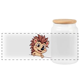 Nimble hedgehog on a wire - Panoramic Cookie Jar with Wooden Lid - white - Front