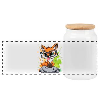 Spectacled fox on stone - Panoramic Cookie Jar with Wooden Lid - white - Front