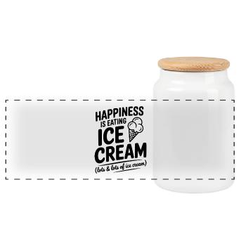 Happiness is Eating Cream - Panoramic Cookie Jar with Wooden Lid - white - Front