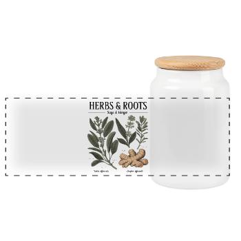 Herbs & Roots – Sage & Ginger - Panoramic Cookie Jar with Wooden Lid - white - Front