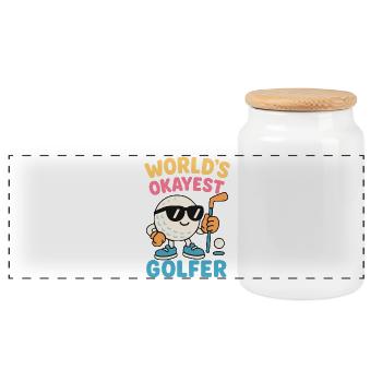 Funny Golf Lover World's Okayest Golfer Design - Panoramic Cookie Jar with Wooden Lid - white - Front