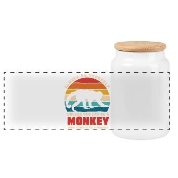Be Yourself Monkey Retro Motiv - Panorama Keksdose mit Holzdeckel - Weiß - Vorne