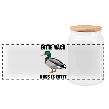 Duck Please Make It Duck Saying Funny Ducks - Panoramic Cookie Jar with Wooden Lid - white - Front