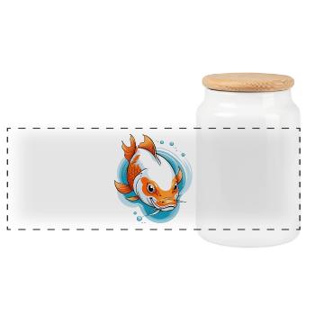 Koi Karpfen Farbexplosion Illustration - Panorama Keksdose mit Holzdeckel - Weiß - Vorne