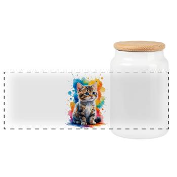 Kitten in Rainbow Watercolor Painting - Panoramic Cookie Jar with Wooden Lid - white - Front