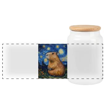 Capybara Van Gogh Style Starry Night - Panorama Keksdose mit Holzdeckel - Weiß - Vorne