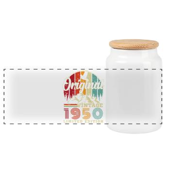 1950er Jahre Vintage Retro Geburtstagsgeschenk - Panorama Keksdose mit Holzdeckel - Weiß - Vorne