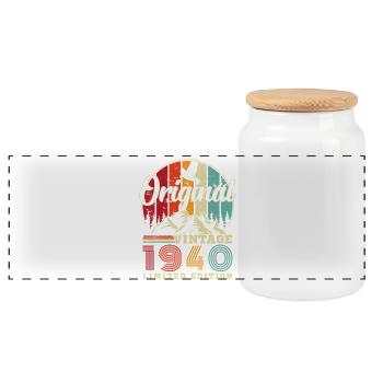 1940's Vintage Retro Birthday Gift - Panoramic Cookie Jar with Wooden Lid - white - Front