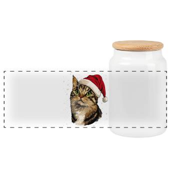 Chat Noël Hiver Chapeau Neige Hiver - Boîte à biscuits avec couvercle en bois - blanc - Devant