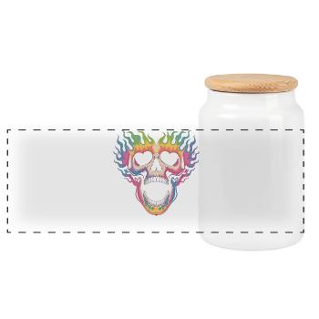Chemise tête de mort avec flammes arc-en-ciel - Boîte à biscuits avec couvercle en bois - blanc - Devant