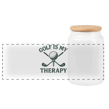 Golf ist meine Therapie Golfball Golfer Spaß - Panorama Keksdose mit Holzdeckel - Weiß - Vorne