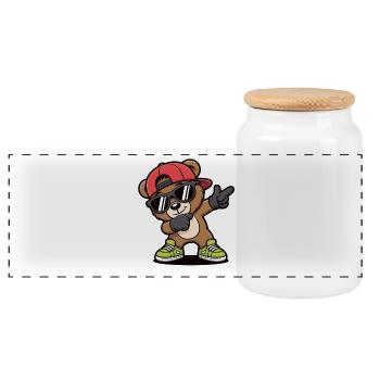 Dabbing Bär mit Cap & Sonnenbrille – Cooles Kids - Panorama Keksdose mit Holzdeckel - Weiß - Vorne