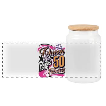 50th Birthday Queen - Panoramic Cookie Jar with Wooden Lid - white - Front