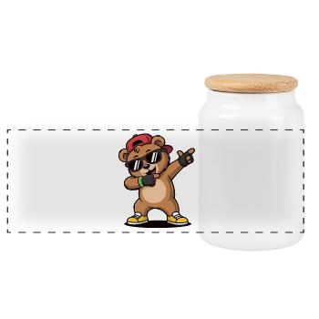 Cool dancing bear with cap and sunglasses - Panoramic Cookie Jar with Wooden Lid - white - Front