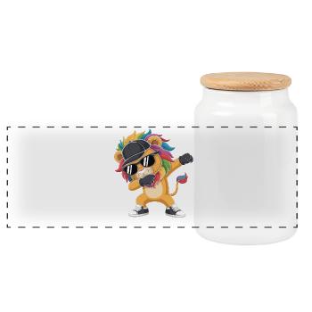 Dabbing Lion avec casquette – Roi Streetstyle coloré - Boîte à biscuits avec couvercle en bois - blanc - Devant
