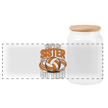 Volleyball Sister - Proud Sibling Design - Panoramic Cookie Jar with Wooden Lid - white - Front