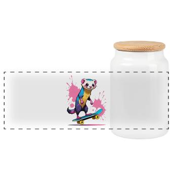 Buntes Skateferret Farbspritzer - Panorama Keksdose mit Holzdeckel - Weiß - Vorne