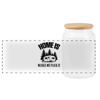 Camper Camping Campen Home is where we park it - Panorama Keksdose mit Holzdeckel - Weiß - Vorne
