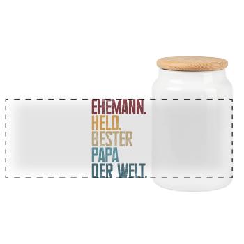 Ehemann Held Bester Papa Der Welt Retro - Panorama Keksdose mit Holzdeckel - Weiß - Vorne