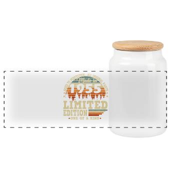 Jahrgang 1955 geboren Vintage Geburtstag Retro - Panorama Keksdose mit Holzdeckel - Weiß - Vorne
