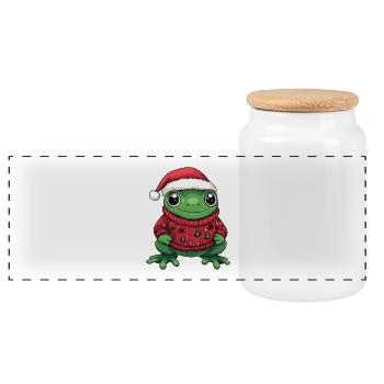 Grenouille Noël - Boîte à biscuits avec couvercle en bois - blanc - Devant