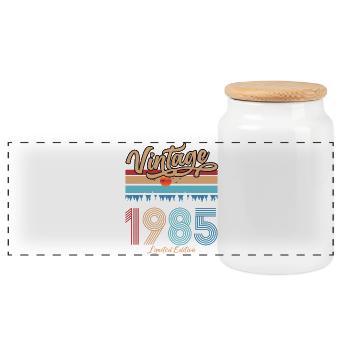 1985 Vintage Original Geburtstag Retro Geschenk - Panorama Keksdose mit Holzdeckel - Weiß - Vorne