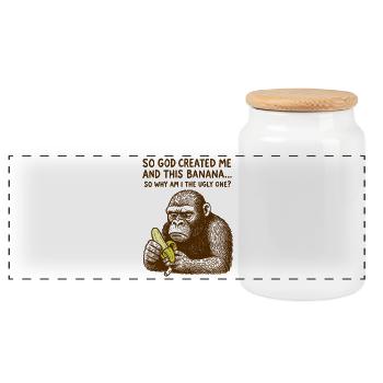 Funny Gorilla Banana Joke Retro Humor T-Shirt - Panoramic Cookie Jar with Wooden Lid - white - Front