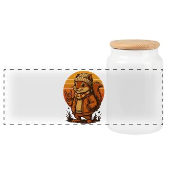 Cool squirrel in retro look - Panoramic Cookie Jar with Wooden Lid - white - Front