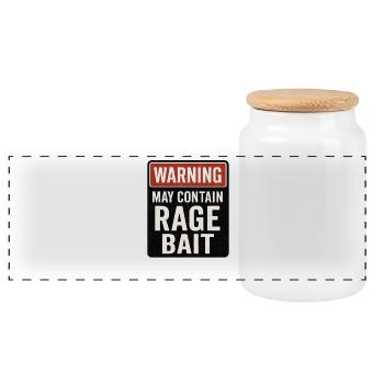 Warning May Contain Rage Bait, Funny Saying  - Panoramic Cookie Jar with Wooden Lid - white - Front