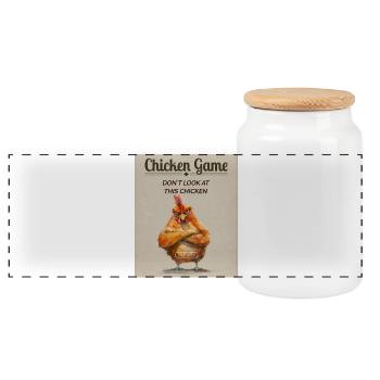 Funny Chicken Game - Ne regardez pas ce poulet - Boîte à biscuits avec couvercle en bois - blanc - Devant