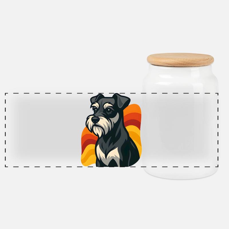 Zwergschnauzer Hund bei Sonnenuntergang - Panorama Keksdose mit Holzdeckel - Weiß