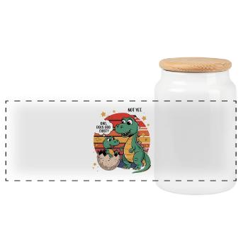 Dino Existence Question - Panoramic Cookie Jar with Wooden Lid - white - Front